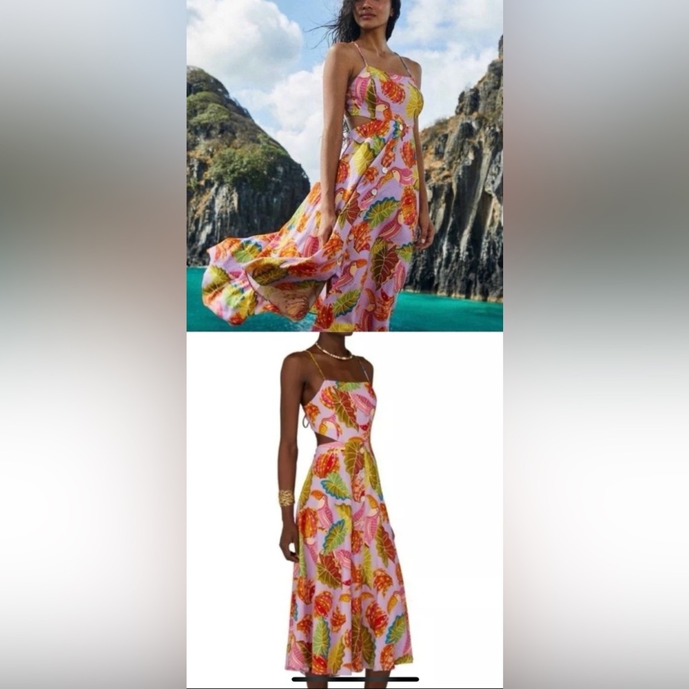 NWOT FARM RIO Lilac Beaks and Bananas Midi Dress - Size XS $199 - Picture 8 of 17